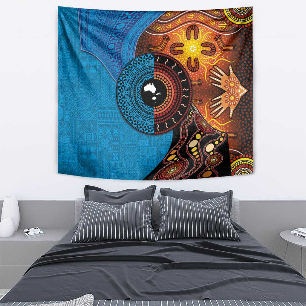 Fiji and Australia Together Tapestry Tapa Tribal Tattoo mix Aboriginal Pattern