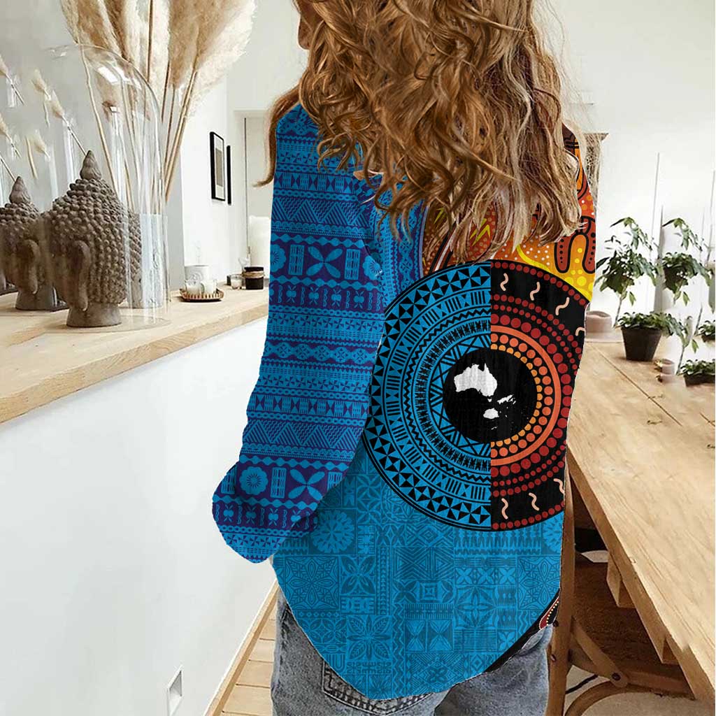 Fiji and Australia Together Women Casual Shirt Tapa Tribal Tattoo mix Aboriginal Pattern