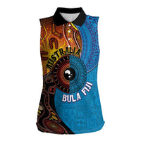 Fiji and Australia Together Women Sleeveless Polo Shirt Tapa Tribal Tattoo mix Aboriginal Pattern LT03 Female Black - Polynesian Pride