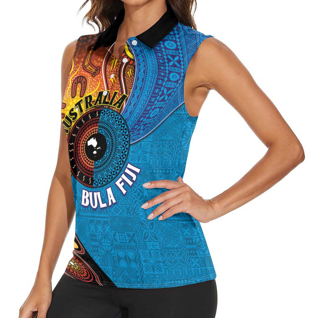 Fiji and Australia Together Women Sleeveless Polo Shirt Tapa Tribal Tattoo mix Aboriginal Pattern LT03 - Polynesian Pride