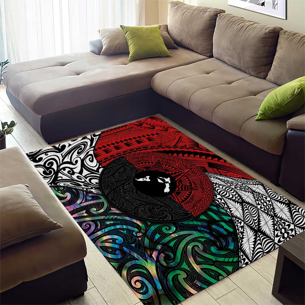 Tonga and New Zealand Together Area Rug Tongan Kupesi Ngatu Tattoo and Maori Paua Shell Pattern LT03 - Polynesian Pride