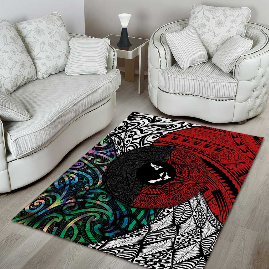 Tonga and New Zealand Together Area Rug Tongan Kupesi Ngatu Tattoo and Maori Paua Shell Pattern LT03 - Polynesian Pride