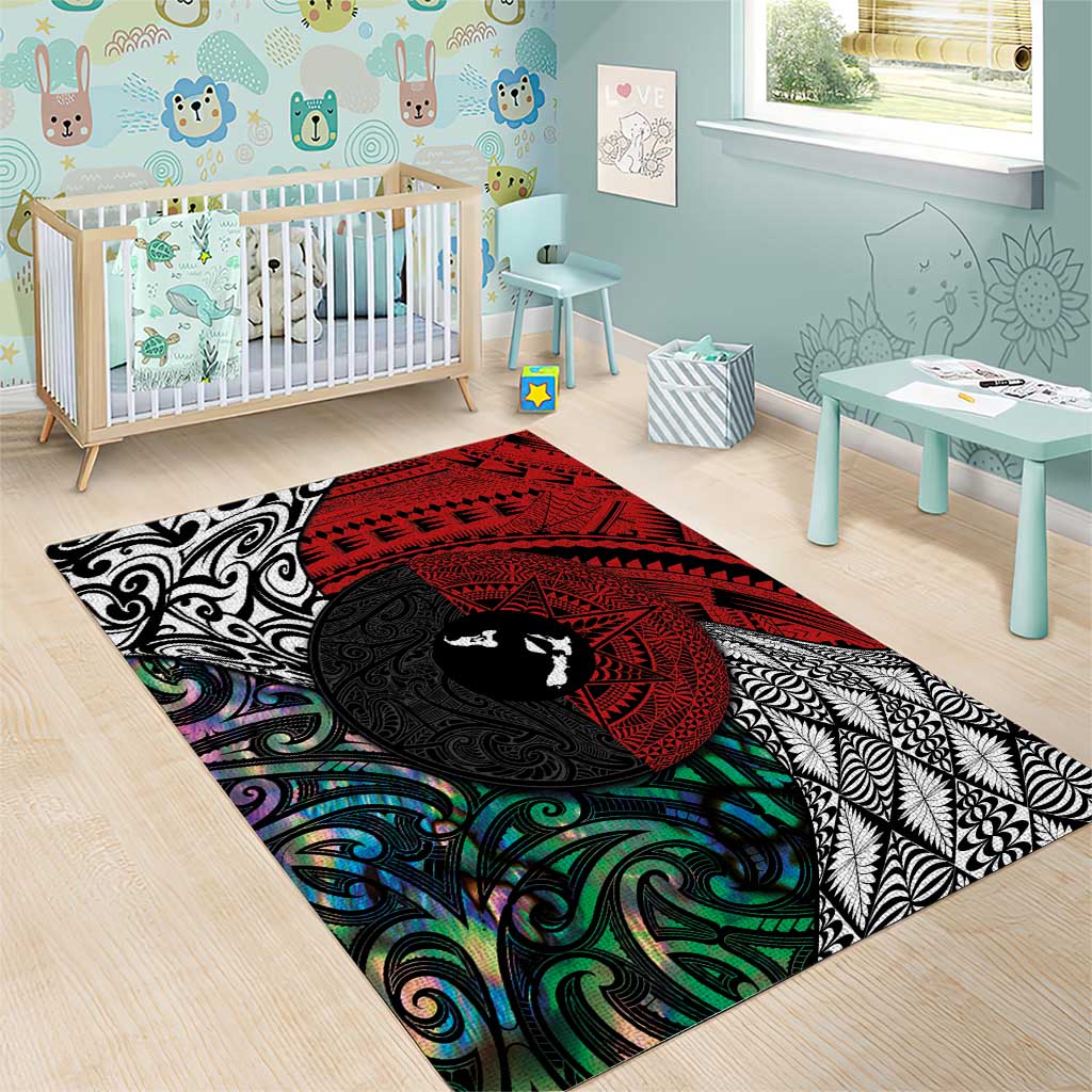 Tonga and New Zealand Together Area Rug Tongan Kupesi Ngatu Tattoo and Maori Paua Shell Pattern LT03 - Polynesian Pride