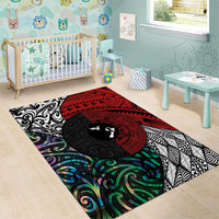 Tonga and New Zealand Together Area Rug Tongan Kupesi Ngatu Tattoo and Maori Paua Shell Pattern LT03 - Polynesian Pride