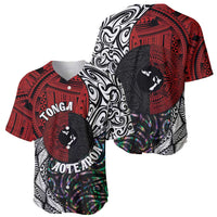 Tonga and New Zealand Together Baseball Jersey Tongan Kupesi Ngatu Tattoo and Maori Paua Shell Pattern LT03 - Polynesian Pride