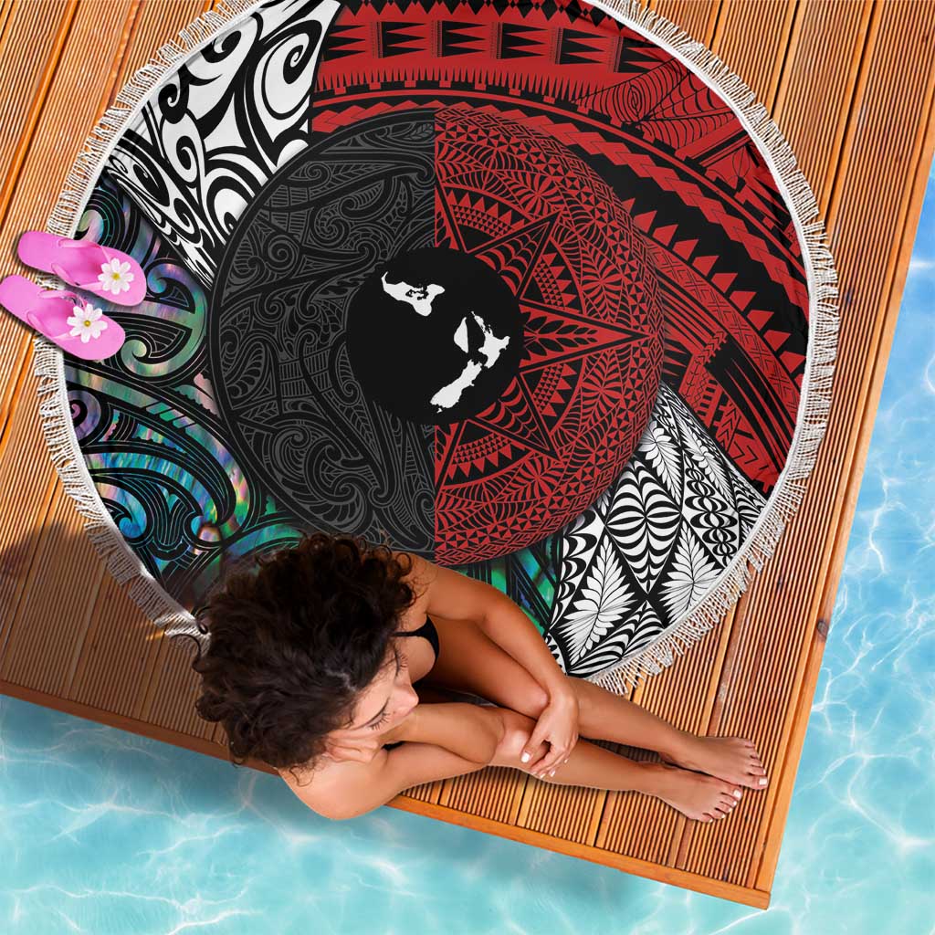 Tonga and New Zealand Together Beach Blanket Tongan Kupesi Ngatu Tattoo and Maori Paua Shell Pattern LT03 - Polynesian Pride