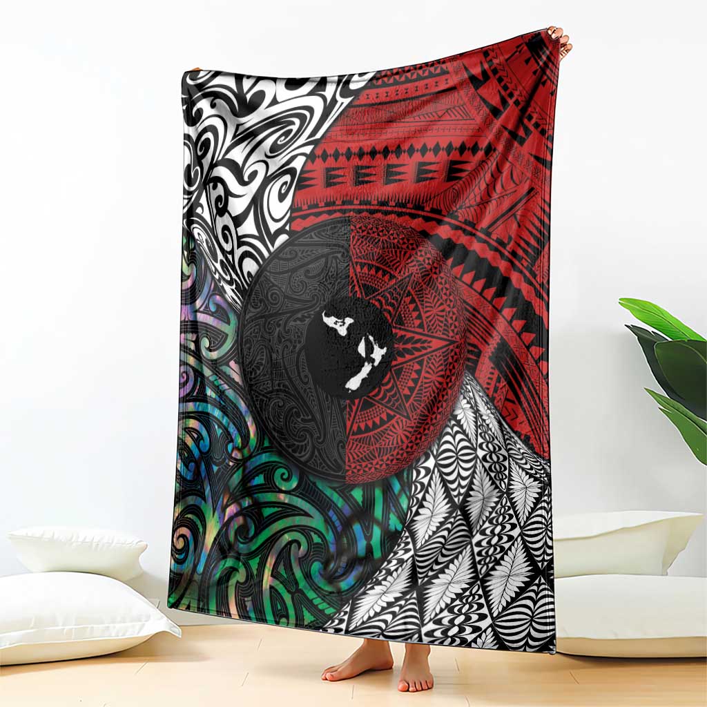 Tonga and New Zealand Together Blanket Tongan Kupesi Ngatu Tattoo and Maori Paua Shell Pattern LT03 - Polynesian Pride