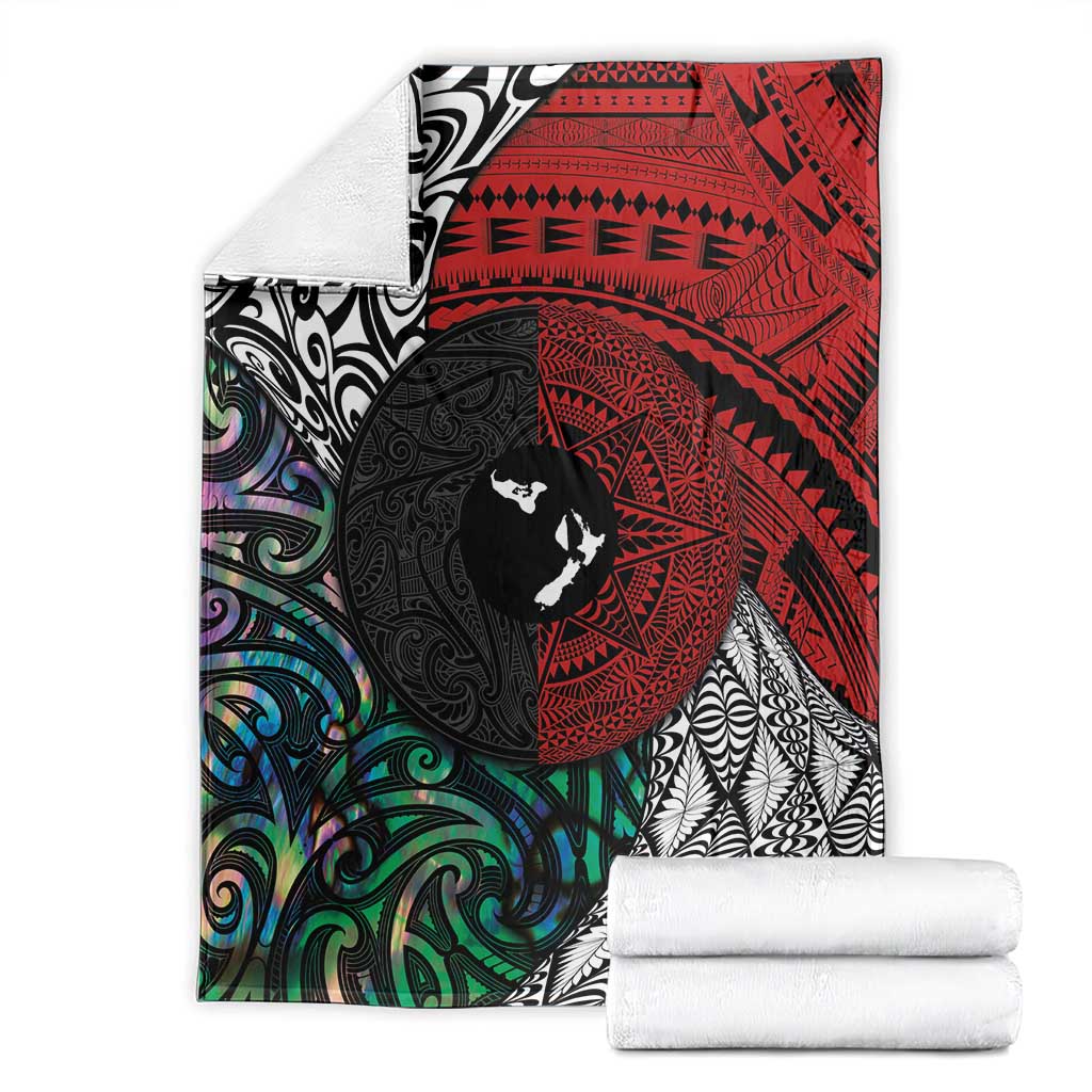 Tonga and New Zealand Together Blanket Tongan Kupesi Ngatu Tattoo and Maori Paua Shell Pattern LT03 - Polynesian Pride