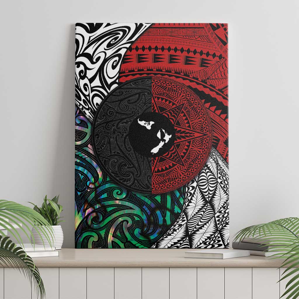 Tonga and New Zealand Together Canvas Wall Art Tongan Kupesi Ngatu Tattoo and Maori Paua Shell Pattern LT03 - Polynesian Pride