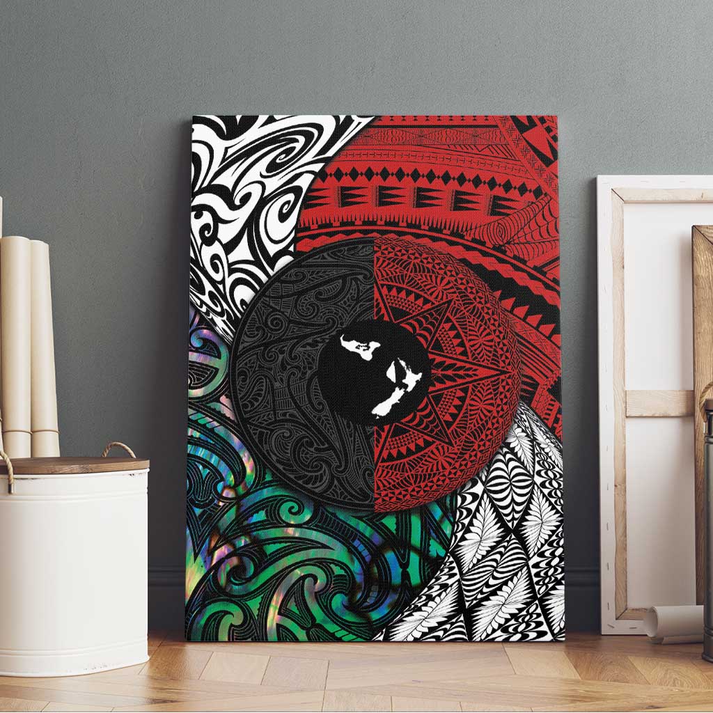 Tonga and New Zealand Together Canvas Wall Art Tongan Kupesi Ngatu Tattoo and Maori Paua Shell Pattern LT03 - Polynesian Pride