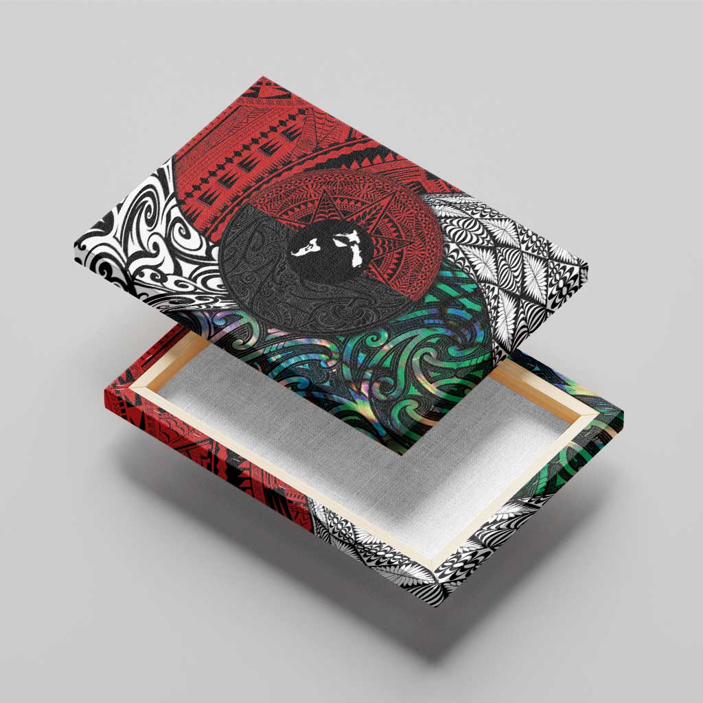 Tonga and New Zealand Together Canvas Wall Art Tongan Kupesi Ngatu Tattoo and Maori Paua Shell Pattern LT03 - Polynesian Pride