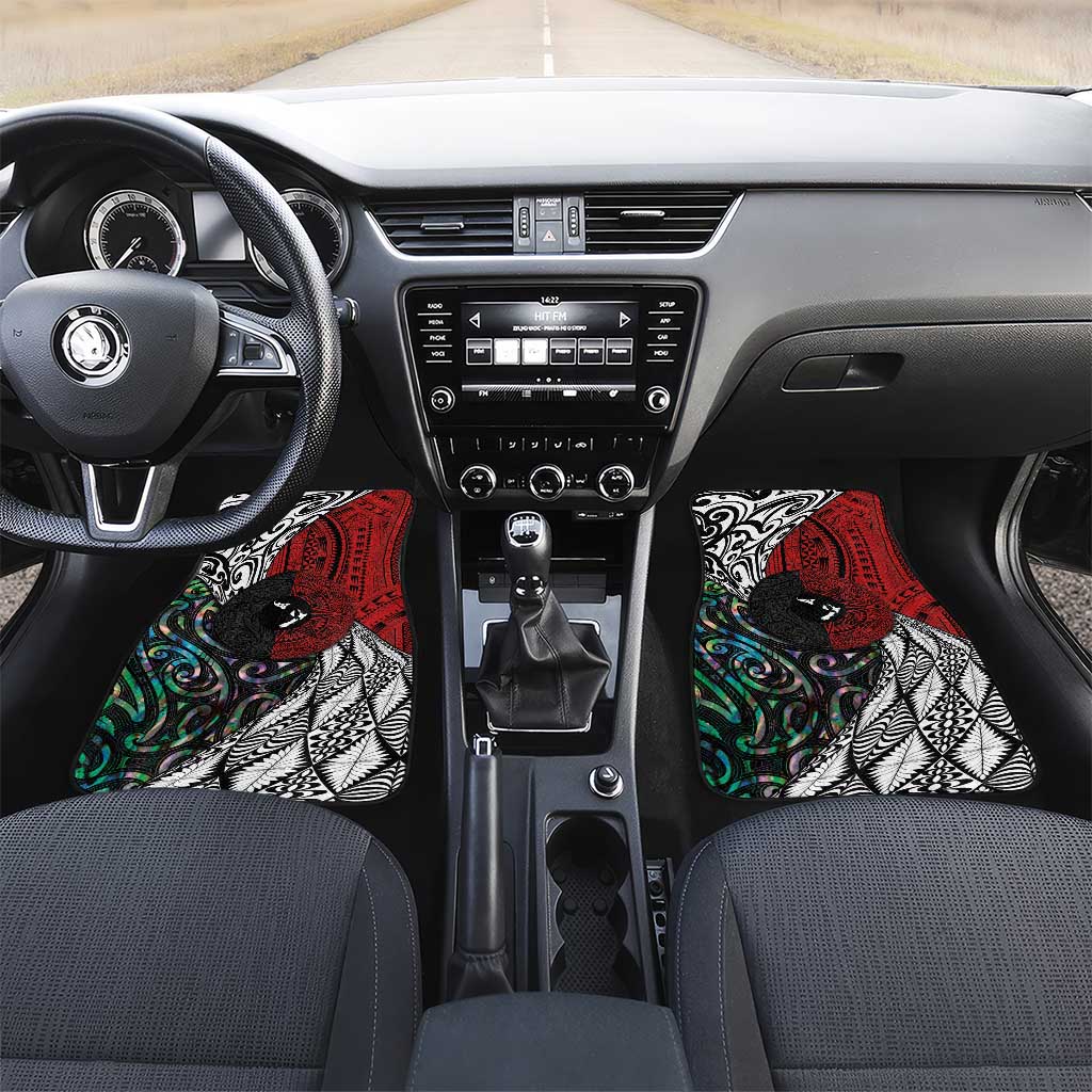 Tonga and New Zealand Together Car Mats Tongan Kupesi Ngatu Tattoo and Maori Paua Shell Pattern LT03 Set 2pcs - Front Black - Polynesian Pride
