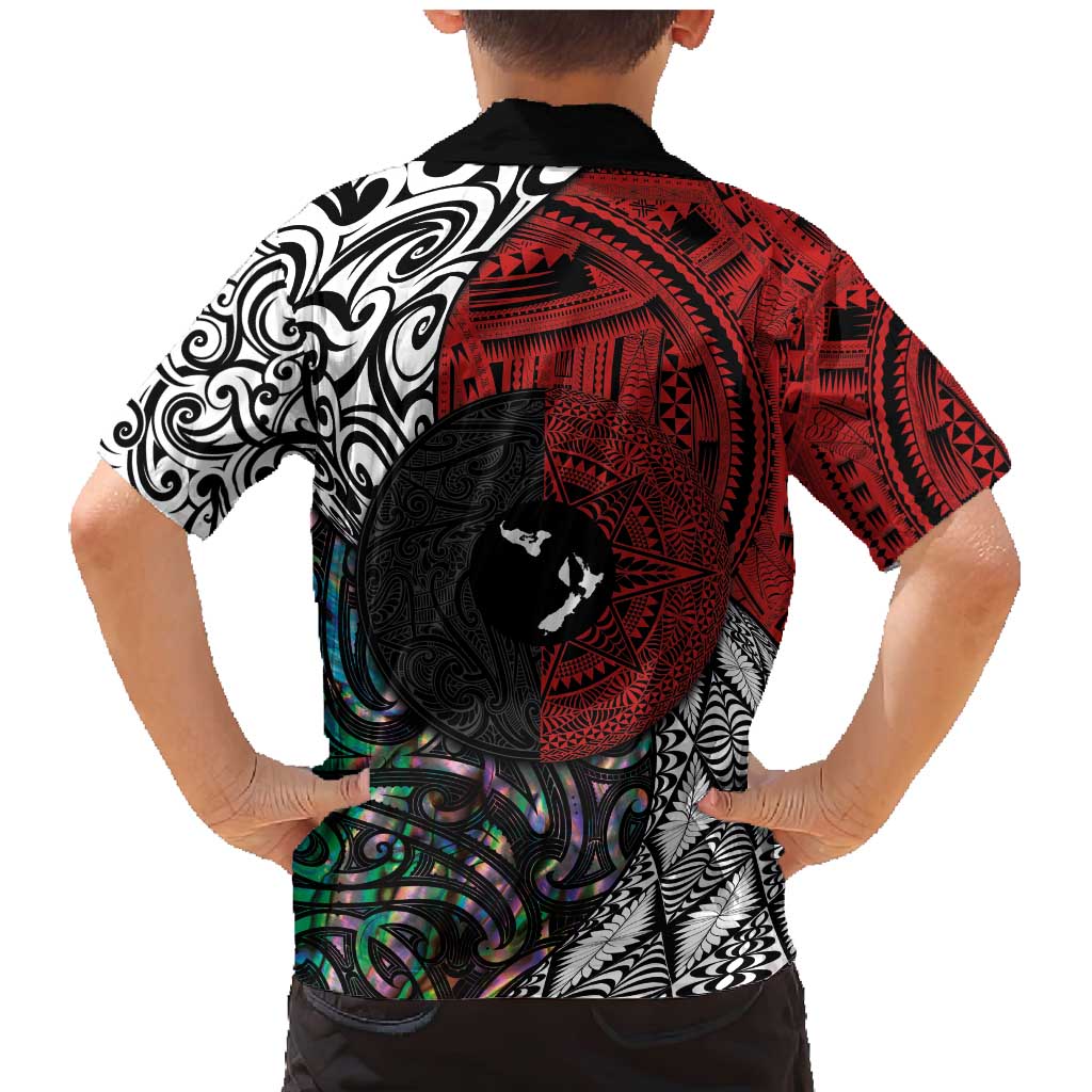 Tonga and New Zealand Together Family Matching Mermaid Dress and Hawaiian Shirt Tongan Kupesi Ngatu Tattoo and Maori Paua Shell Pattern LT03 - Polynesian Pride