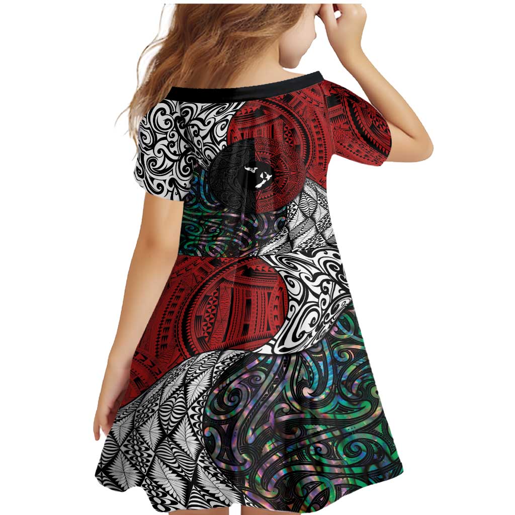 Tonga and New Zealand Together Family Matching Mermaid Dress and Hawaiian Shirt Tongan Kupesi Ngatu Tattoo and Maori Paua Shell Pattern LT03 - Polynesian Pride