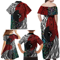 Tonga and New Zealand Together Family Matching Off Shoulder Maxi Dress and Hawaiian Shirt Tongan Kupesi Ngatu Tattoo and Maori Paua Shell Pattern LT03 - Polynesian Pride