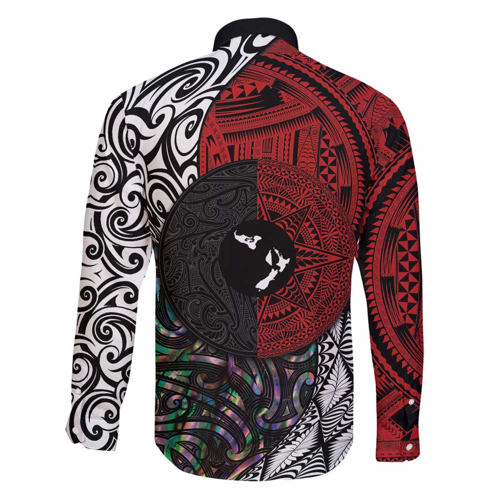 Tonga and New Zealand Together Family Matching Off Shoulder Maxi Dress and Hawaiian Shirt Tongan Kupesi Ngatu Tattoo and Maori Paua Shell Pattern LT03 - Polynesian Pride