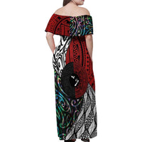 Tonga and New Zealand Together Family Matching Off Shoulder Maxi Dress and Hawaiian Shirt Tongan Kupesi Ngatu Tattoo and Maori Paua Shell Pattern LT03 - Polynesian Pride