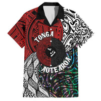 Tonga and New Zealand Together Family Matching Off Shoulder Short Dress and Hawaiian Shirt Tongan Kupesi Ngatu Tattoo and Maori Paua Shell Pattern LT03 Dad's Shirt - Short Sleeve Black - Polynesian Pride