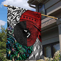 Tonga and New Zealand Together Garden Flag Tongan Kupesi Ngatu Tattoo and Maori Paua Shell Pattern LT03 - Polynesian Pride