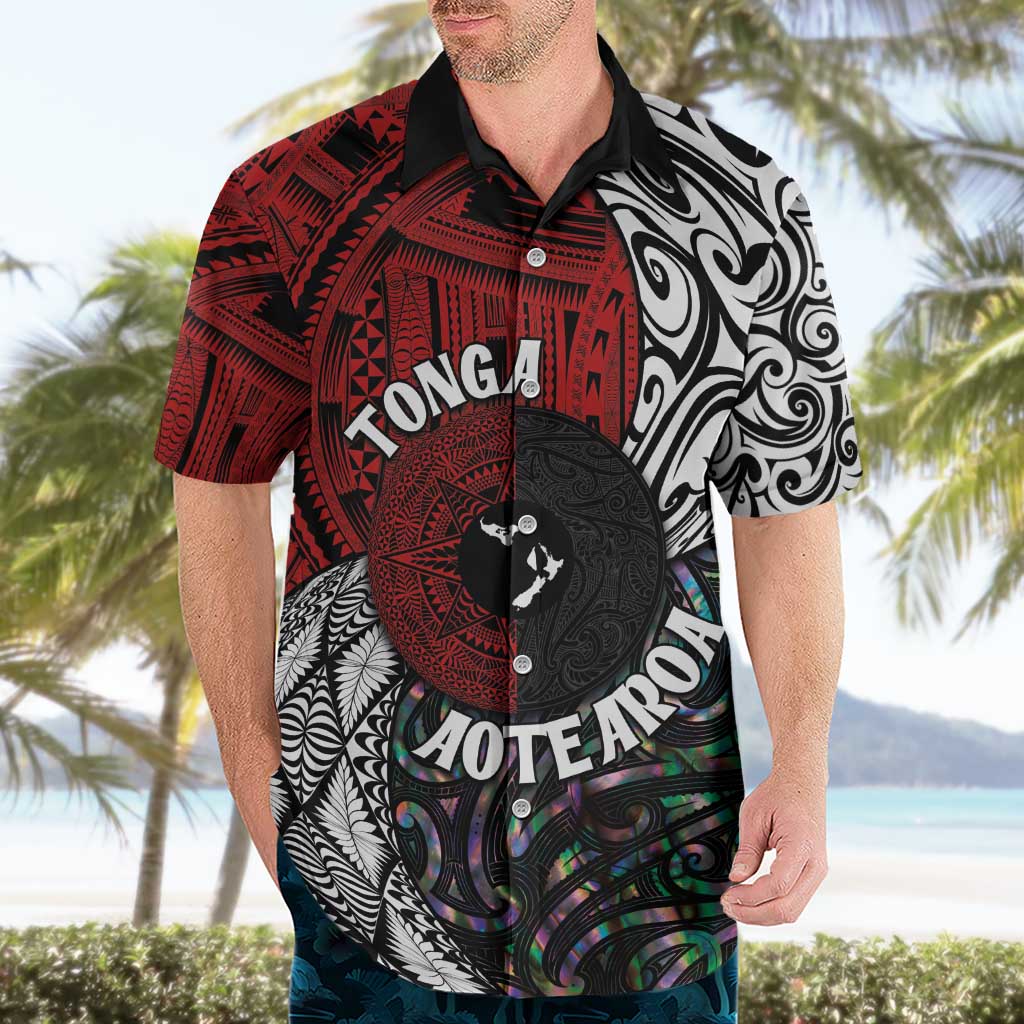 Tonga and New Zealand Together Hawaiian Shirt Tongan Kupesi Ngatu Tattoo and Maori Paua Shell Pattern LT03 - Polynesian Pride