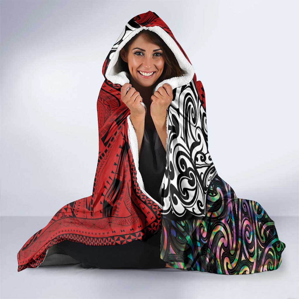 Tonga and New Zealand Together Hooded Blanket Tongan Kupesi Ngatu Tattoo and Maori Paua Shell Pattern LT03 - Polynesian Pride