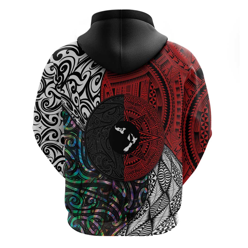 Tonga and New Zealand Together Hoodie Tongan Kupesi Ngatu Tattoo and Maori Paua Shell Pattern LT03 - Polynesian Pride