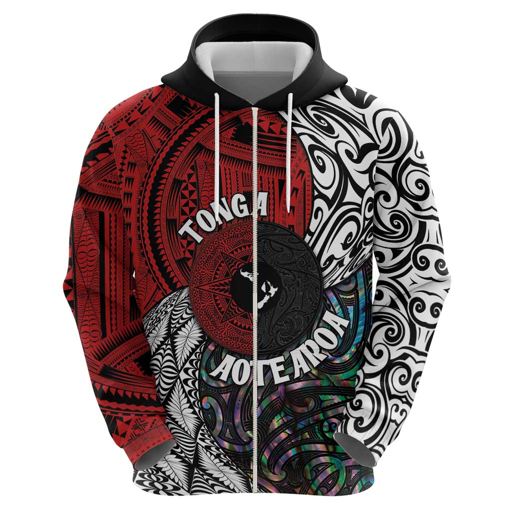 Tonga and New Zealand Together Hoodie Tongan Kupesi Ngatu Tattoo and Maori Paua Shell Pattern LT03 - Polynesian Pride