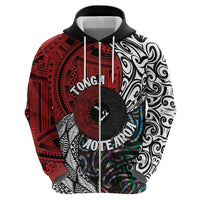 Tonga and New Zealand Together Hoodie Tongan Kupesi Ngatu Tattoo and Maori Paua Shell Pattern LT03 - Polynesian Pride