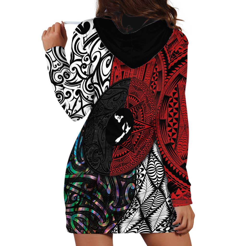 Tonga and New Zealand Together Hoodie Dress Tongan Kupesi Ngatu Tattoo and Maori Paua Shell Pattern LT03 - Polynesian Pride
