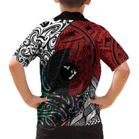 Tonga and New Zealand Together Kid Hawaiian Shirt Tongan Kupesi Ngatu Tattoo and Maori Paua Shell Pattern LT03 - Polynesian Pride