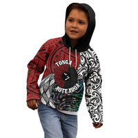 Tonga and New Zealand Together Kid Hoodie Tongan Kupesi Ngatu Tattoo and Maori Paua Shell Pattern LT03 - Polynesian Pride