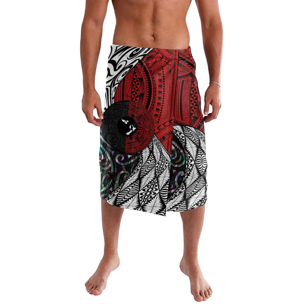 Tonga and New Zealand Together Lavalava Tongan Kupesi Ngatu Tattoo and Maori Paua Shell Pattern LT03 Black - Polynesian Pride