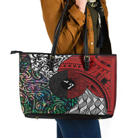 Tonga and New Zealand Together Leather Tote Bag Tongan Kupesi Ngatu Tattoo and Maori Paua Shell Pattern LT03 - Polynesian Pride