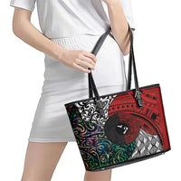 Tonga and New Zealand Together Leather Tote Bag Tongan Kupesi Ngatu Tattoo and Maori Paua Shell Pattern LT03 - Polynesian Pride