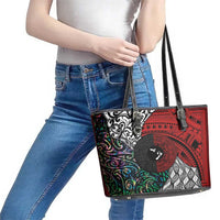 Tonga and New Zealand Together Leather Tote Bag Tongan Kupesi Ngatu Tattoo and Maori Paua Shell Pattern LT03 - Polynesian Pride