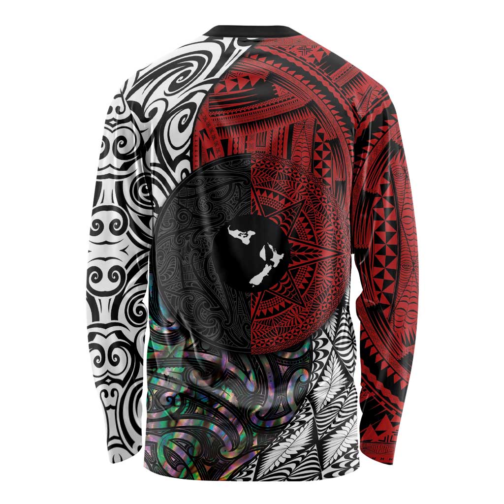 Tonga and New Zealand Together Long Sleeve Shirt Tongan Kupesi Ngatu Tattoo and Maori Paua Shell Pattern LT03 - Polynesian Pride