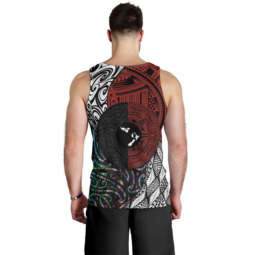 Tonga and New Zealand Together Men Tank Top Tongan Kupesi Ngatu Tattoo and Maori Paua Shell Pattern LT03 - Polynesian Pride
