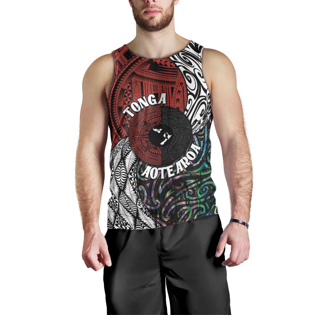 Tonga and New Zealand Together Men Tank Top Tongan Kupesi Ngatu Tattoo and Maori Paua Shell Pattern LT03 - Polynesian Pride