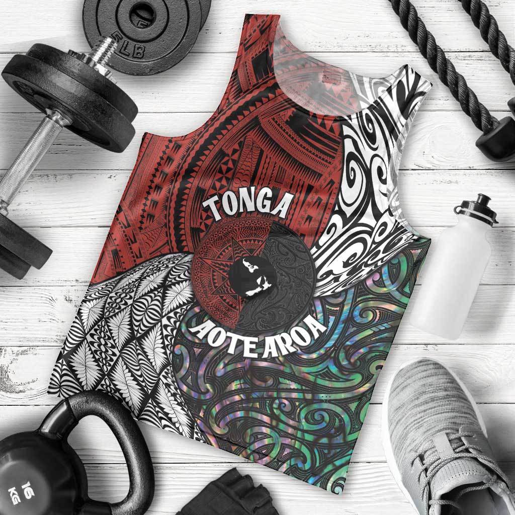 Tonga and New Zealand Together Men Tank Top Tongan Kupesi Ngatu Tattoo and Maori Paua Shell Pattern LT03 - Polynesian Pride