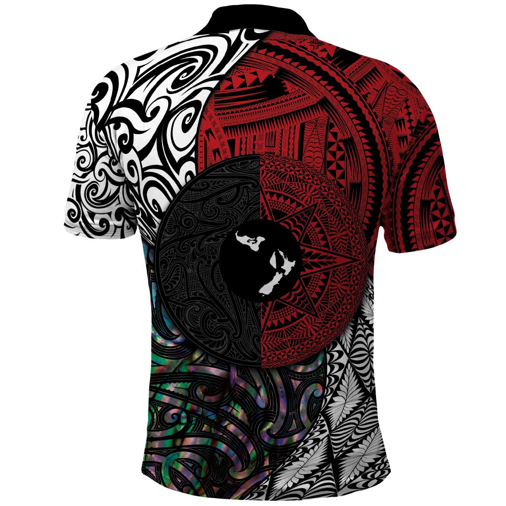 Tonga and New Zealand Together Polo Shirt Tongan Kupesi Ngatu Tattoo and Maori Paua Shell Pattern LT03 - Polynesian Pride