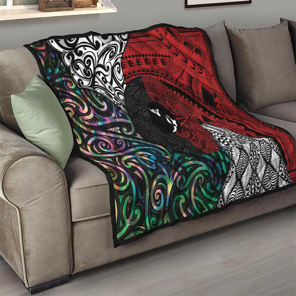 Tonga and New Zealand Together Quilt Tongan Kupesi Ngatu Tattoo and Maori Paua Shell Pattern LT03 - Polynesian Pride