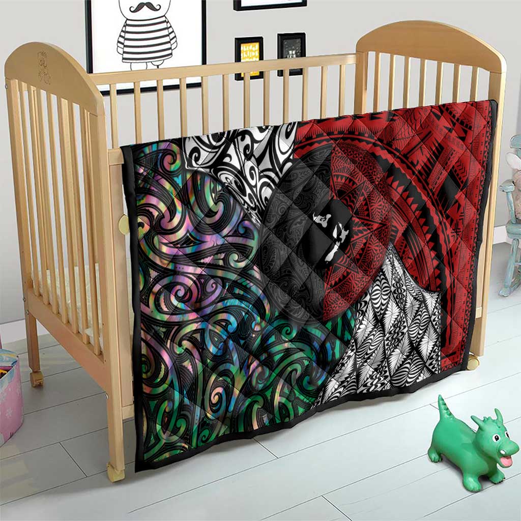 Tonga and New Zealand Together Quilt Tongan Kupesi Ngatu Tattoo and Maori Paua Shell Pattern LT03 - Polynesian Pride