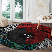 Tonga and New Zealand Together Round Carpet Tongan Kupesi Ngatu Tattoo and Maori Paua Shell Pattern LT03 - Polynesian Pride