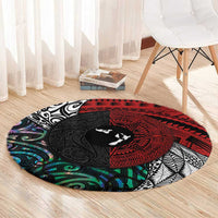 Tonga and New Zealand Together Round Carpet Tongan Kupesi Ngatu Tattoo and Maori Paua Shell Pattern LT03 - Polynesian Pride