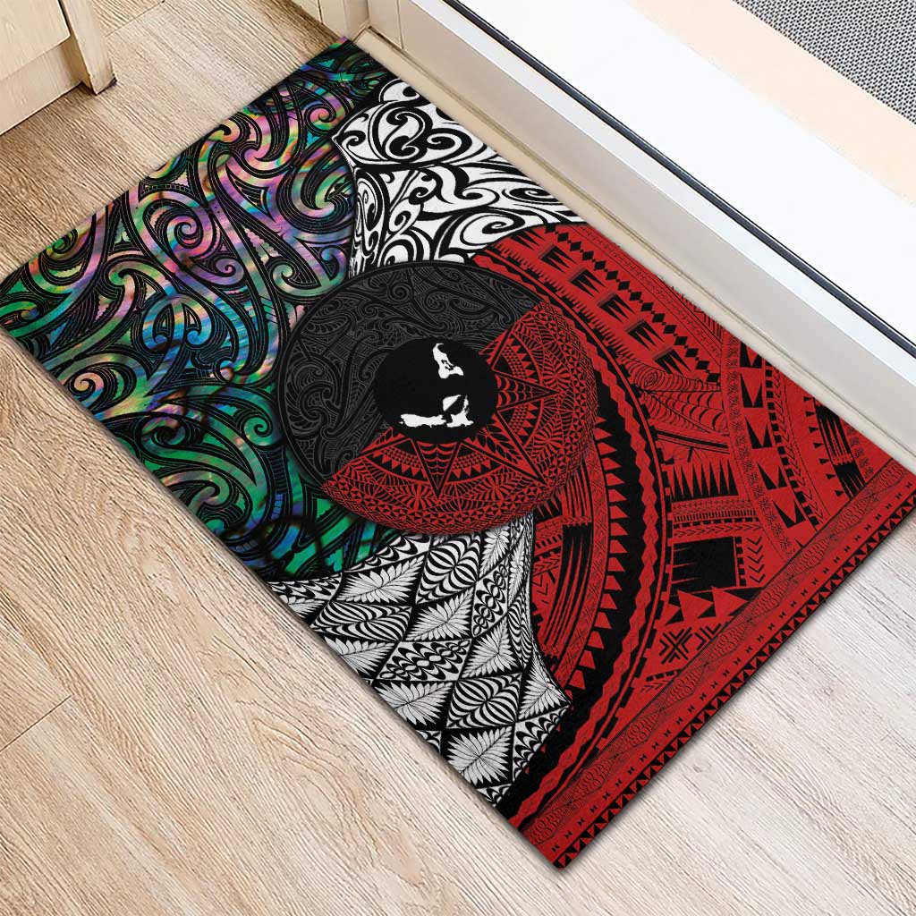 Tonga and New Zealand Together Rubber Doormat Tongan Kupesi Ngatu Tattoo and Maori Paua Shell Pattern LT03 - Polynesian Pride