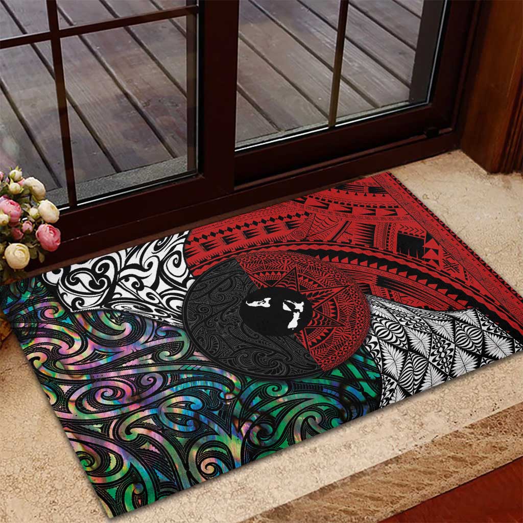 Tonga and New Zealand Together Rubber Doormat Tongan Kupesi Ngatu Tattoo and Maori Paua Shell Pattern LT03 - Polynesian Pride