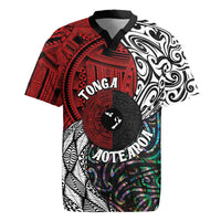 Tonga and New Zealand Together Rugby Jersey Tongan Kupesi Ngatu Tattoo and Maori Paua Shell Pattern LT03 Black - Polynesian Pride
