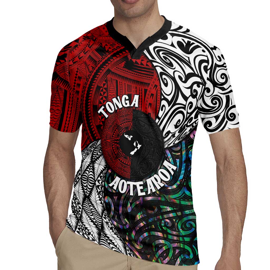 Tonga and New Zealand Together Rugby Jersey Tongan Kupesi Ngatu Tattoo and Maori Paua Shell Pattern LT03 - Polynesian Pride