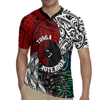 Tonga and New Zealand Together Rugby Jersey Tongan Kupesi Ngatu Tattoo and Maori Paua Shell Pattern LT03 - Polynesian Pride