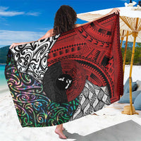 Tonga and New Zealand Together Sarong Tongan Kupesi Ngatu Tattoo and Maori Paua Shell Pattern LT03 One Size 44 x 66 inches Black - Polynesian Pride